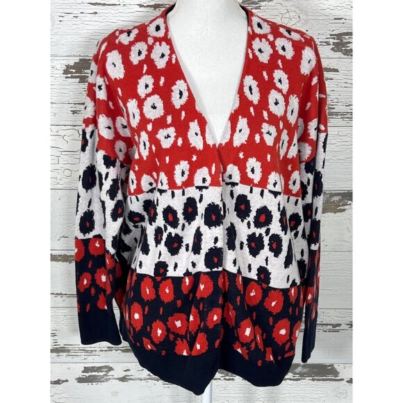 CABI Upbeat Cardigan Red White Cream Sz L #6163 EUC - Picture 2 of 5